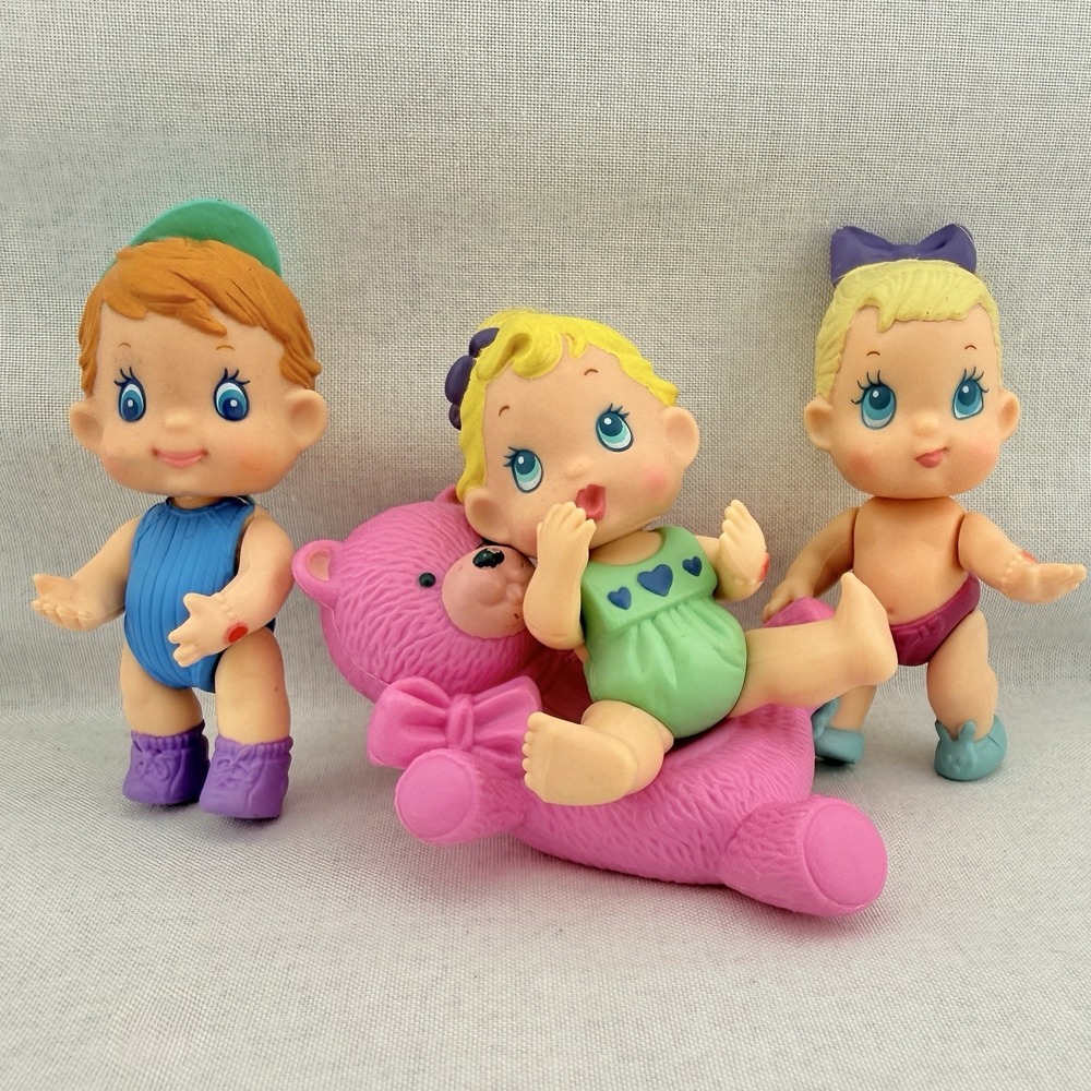 Lot‎ of Vintage 1990s Kenner Baby Buddies Doll Figures & Pink Bear Seat